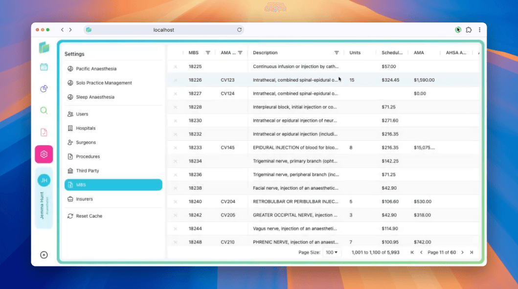 Medicare Benefits Schedule interface