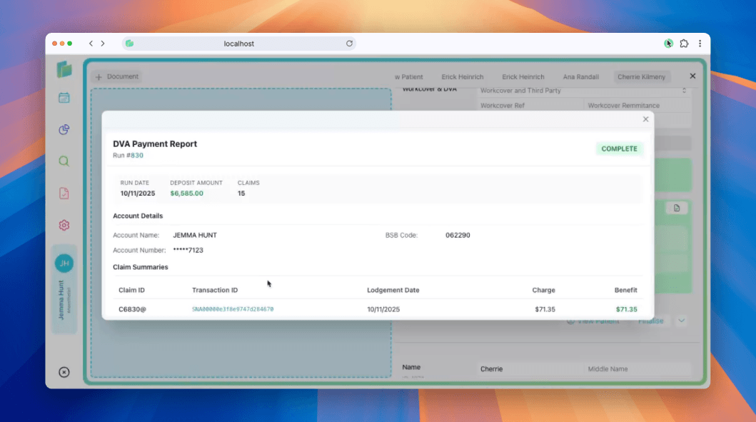 Payment report interface