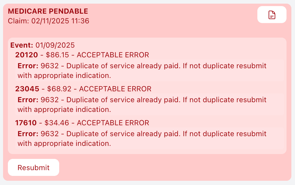 Pendable claim interface